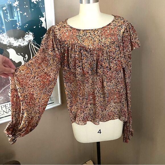 Love Shack Fancy Silk Print Peasant Blouse Sheer Ruffle Boho Floral S - Picture 3 of 10